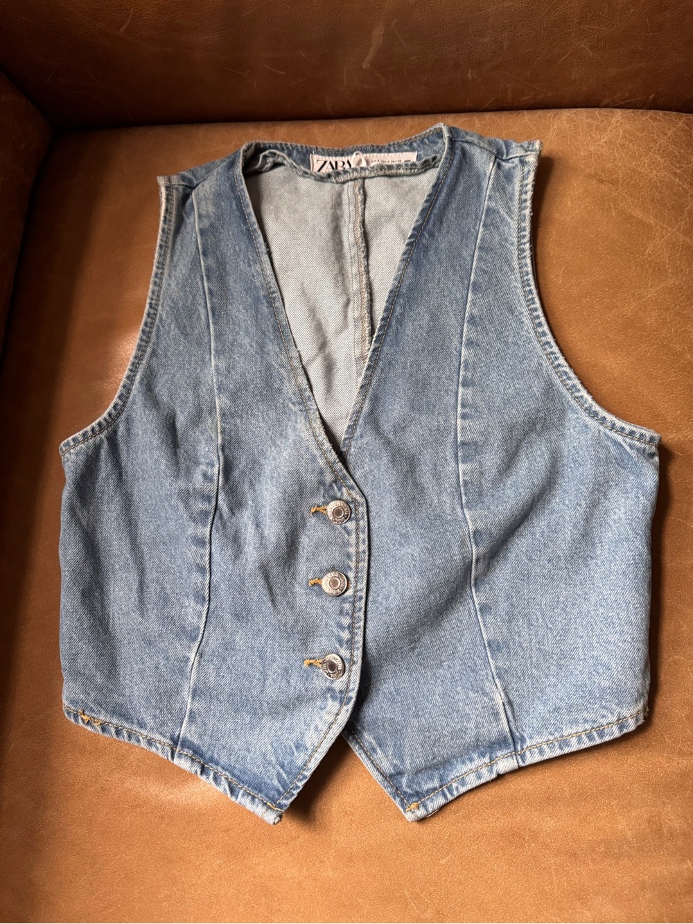 Zara Light Blue Denim Vest with Button Front western coastal layering summer - Picture 1 of 7